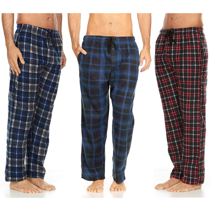 DARESAY Mens Microfleece Plaid Pajama Pants with Pockets 3 Pack Adjustable Fit Image 4