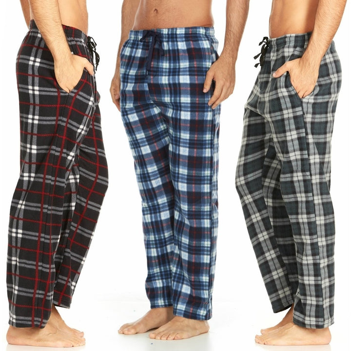 DARESAY Mens Microfleece Plaid Pajama Pants with Pockets 3 Pack Adjustable Fit Image 4