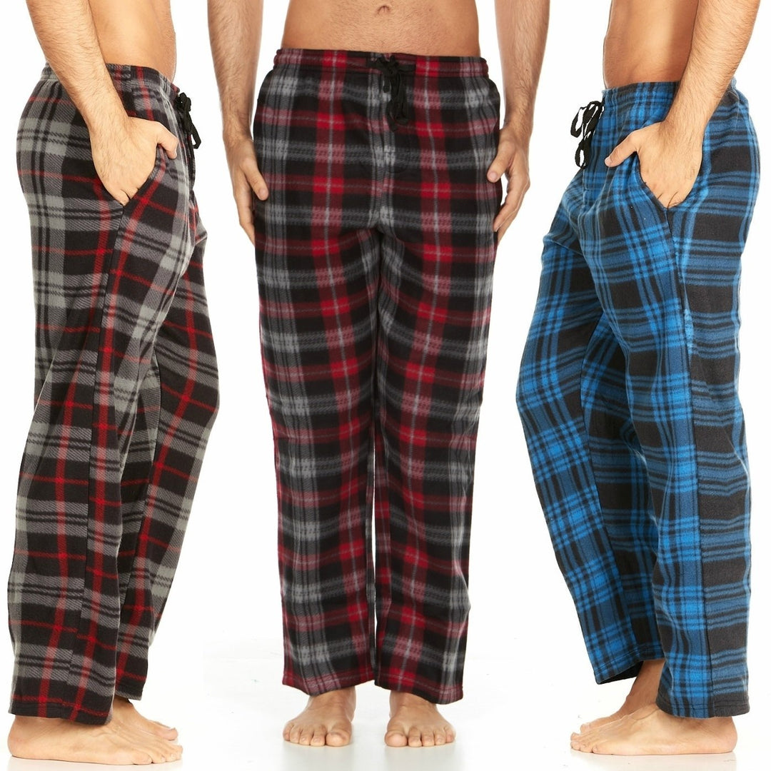 DARESAY Mens Microfleece Plaid Pajama Pants with Pockets 3 Pack Adjustable Fit Image 6