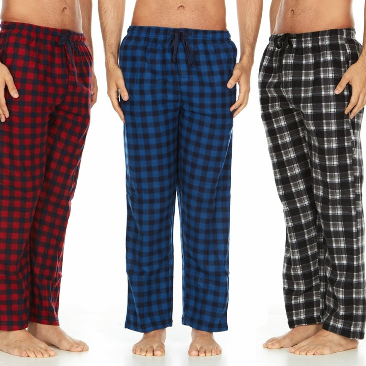 DARESAY Mens Microfleece Plaid Pajama Pants with Pockets 3 Pack Adjustable Fit Image 7