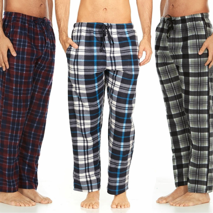 DARESAY Mens Microfleece Plaid Pajama Pants with Pockets 3 Pack Adjustable Fit Image 8