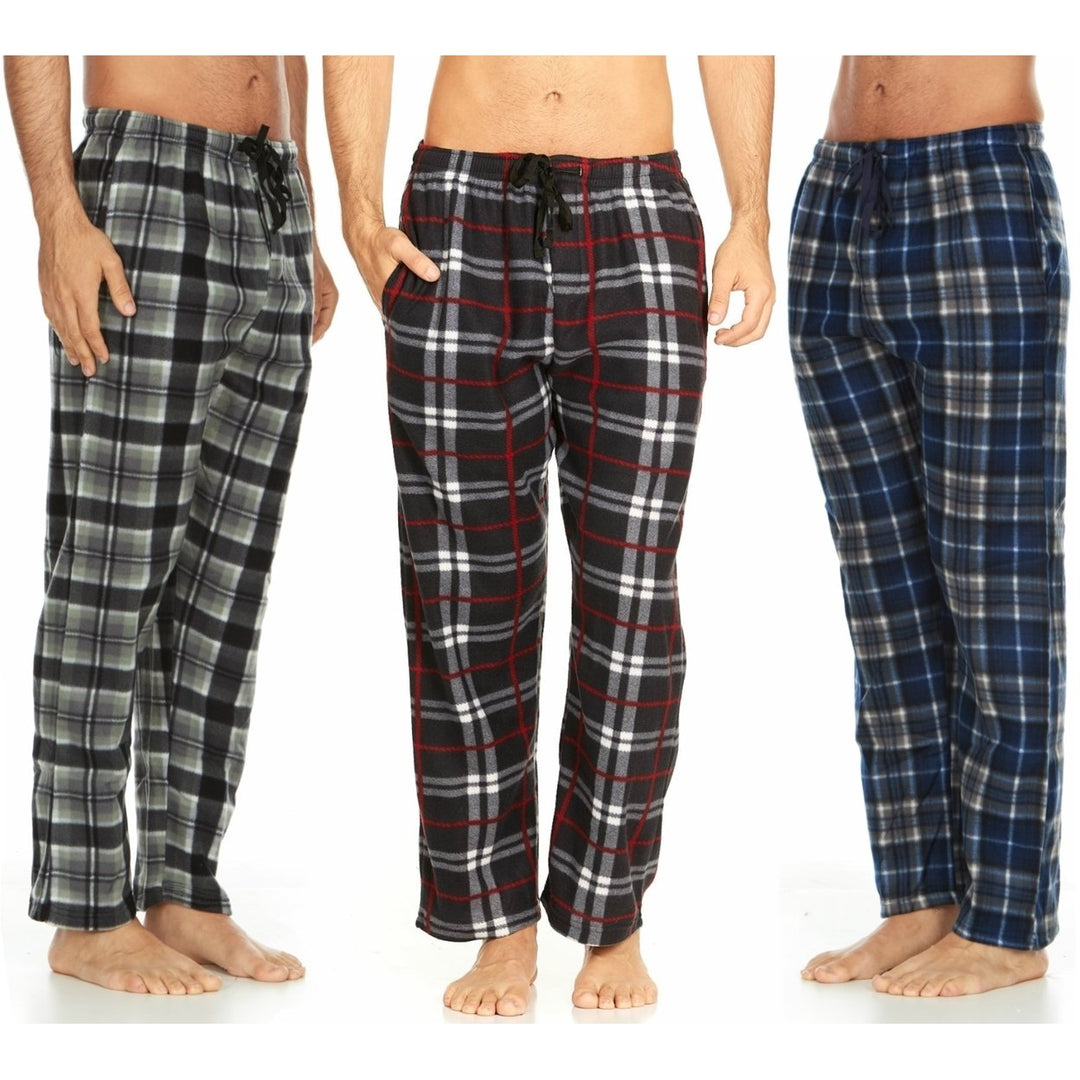 DARESAY Mens Microfleece Plaid Pajama Pants with Pockets 3 Pack Adjustable Fit Image 9