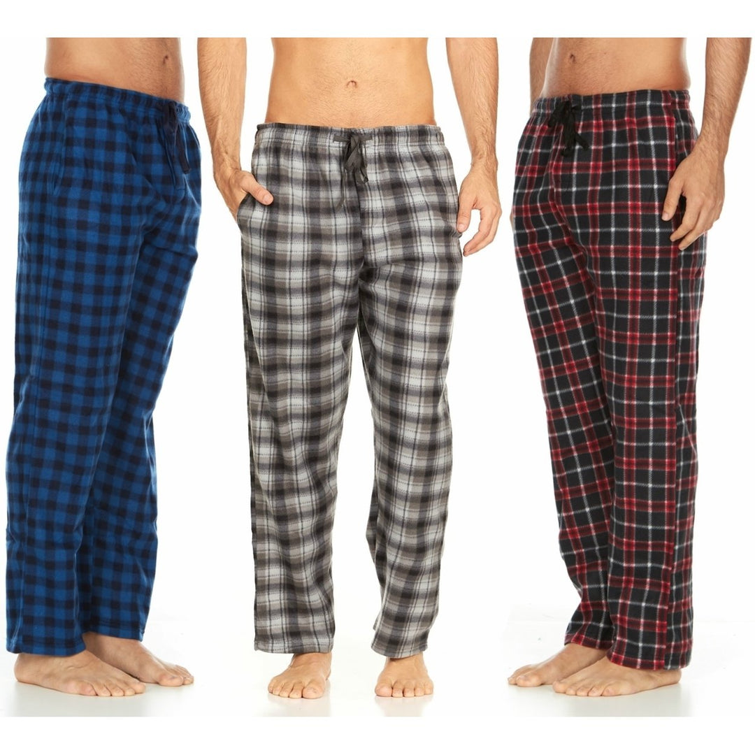 DARESAY Mens Microfleece Plaid Pajama Pants with Pockets 3 Pack Adjustable Fit Image 10