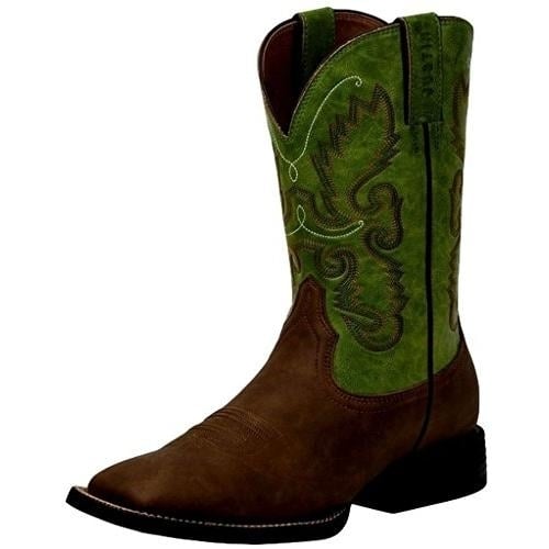 Justin Mens Hinton Farm and Ranch Square Toe Western Boot Brown/Green - JB1117 BROWN Image 1