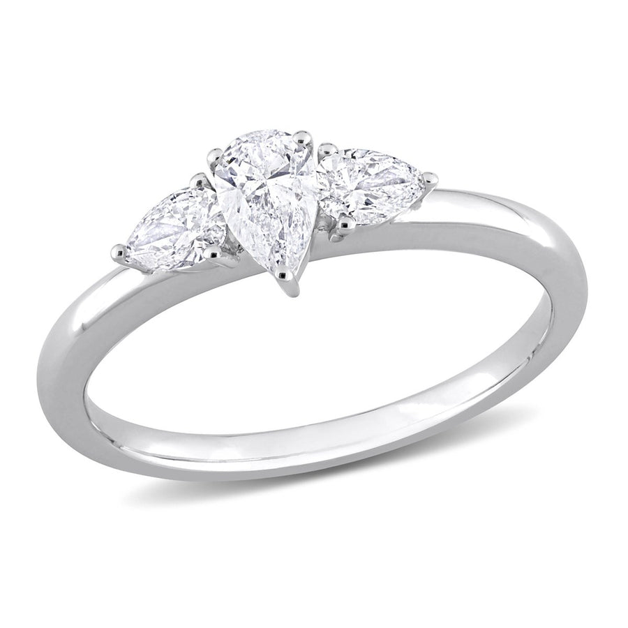 3/5 Carat (ctw H-II1-I2) Three-Stone Pear-Cut Diamond Engagement Ring in 14K White Gold Image 1