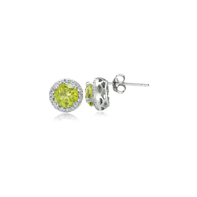 14k White Gold Plated 4 Ct Created Peridot Halo Stud Earrings Gift Boxed Image 1