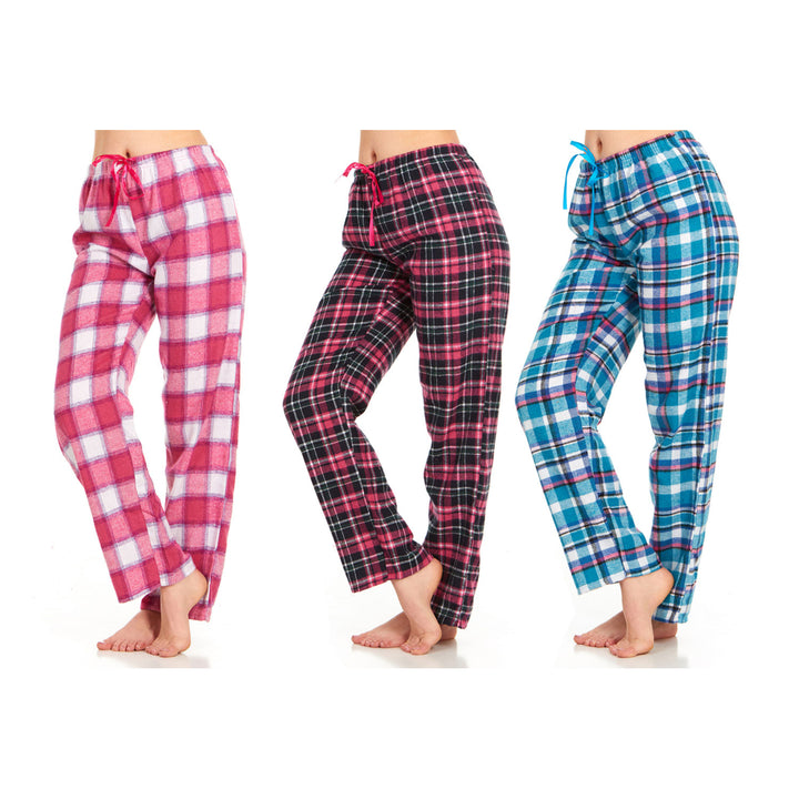 DARESAY Womens Flannel Pajama Pants 3 Pack Cotton Poly Drawstring Waist Image 4