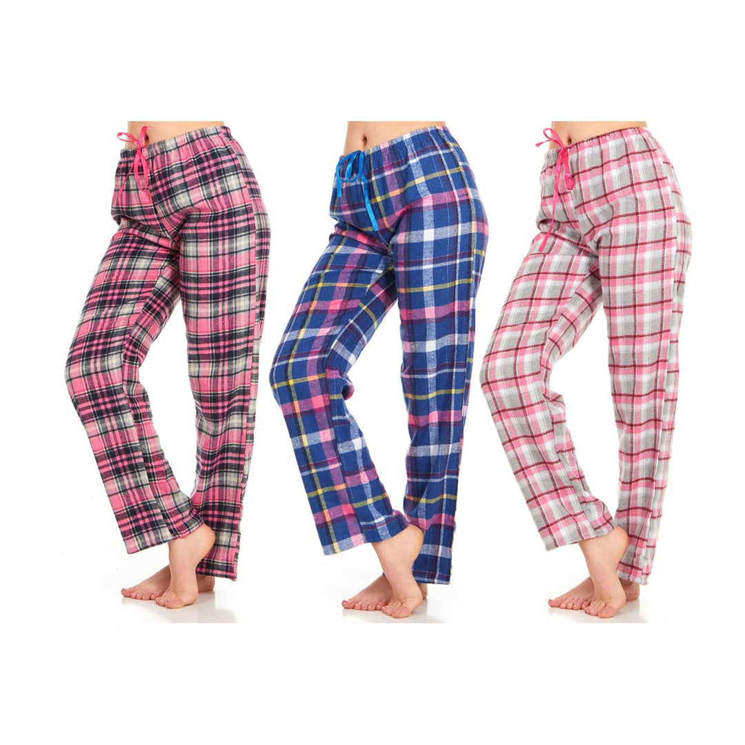 DARESAY Womens Flannel Pajama Pants 3 Pack Cotton Poly Drawstring Waist Image 6