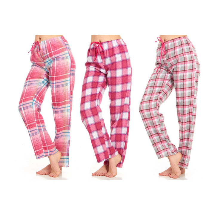 DARESAY Womens Flannel Pajama Pants 3 Pack Cotton Poly Drawstring Waist Image 1