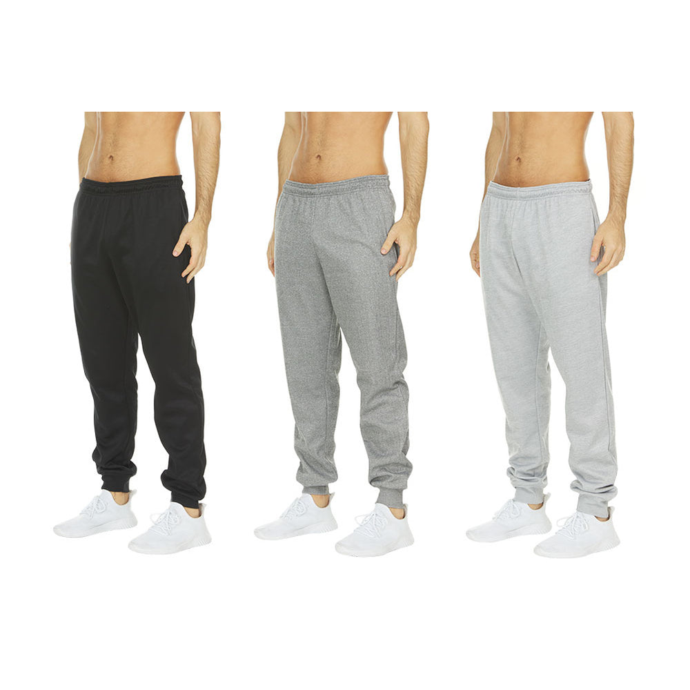 DARESAY [3-Pack] Mens Tech Fleece Joggers Dry Fit Performance Sweatpants Image 2