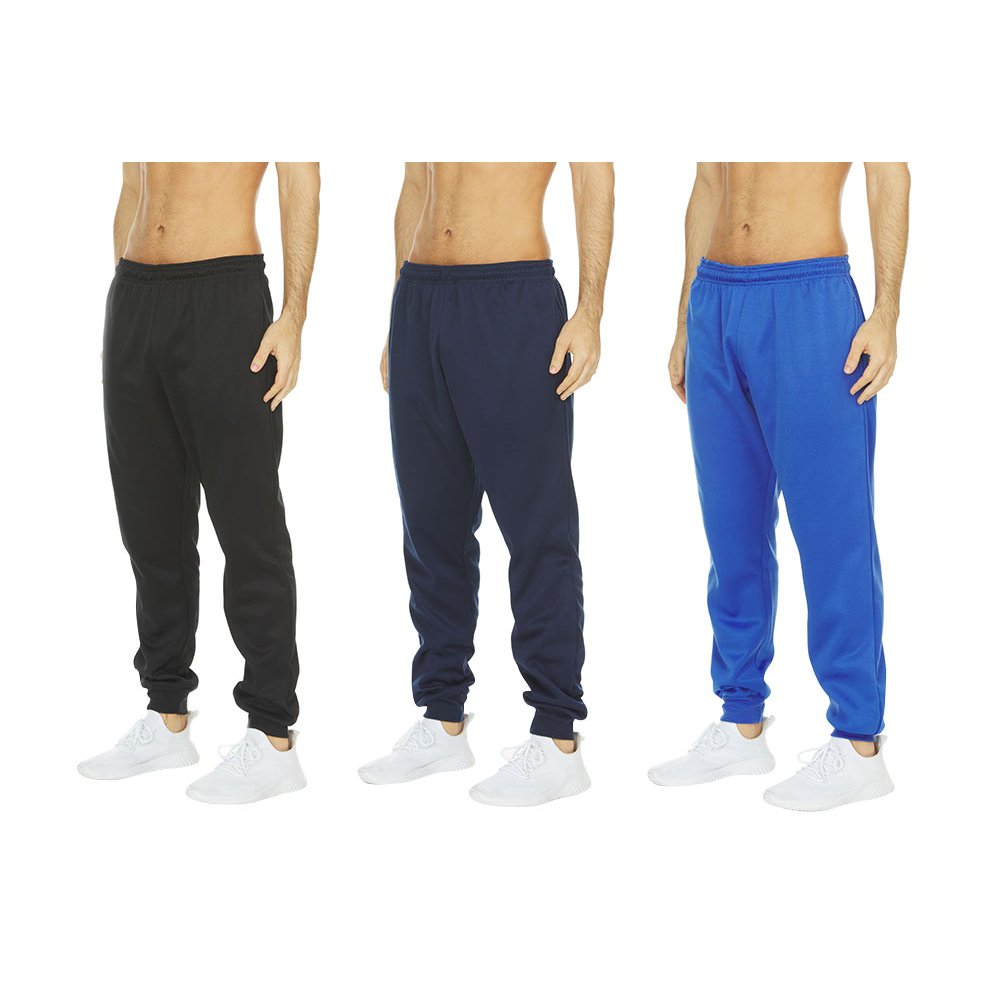 DARESAY Mens Tech Fleece Joggers 3-Pack Dry Fit Performance Sweatpants Image 1