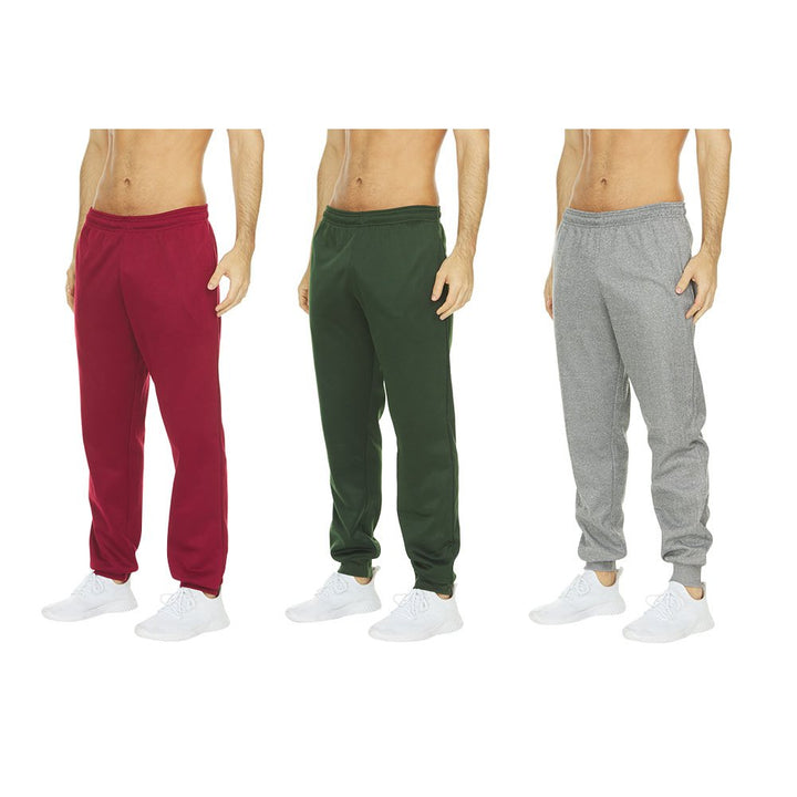 DARESAY Mens Tech Fleece Joggers 3-Pack Dry Fit Performance Sweatpants Image 1