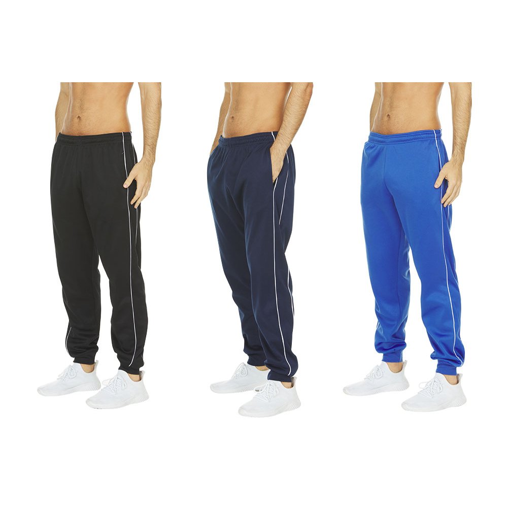 DARESAY [3-Pack] Mens Tech Fleece Joggers Dry Fit Performance Sweatpants Image 1