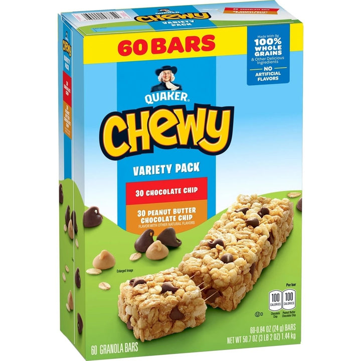 Quaker Chewy Variety Pack Chocolate Chip and Peanut Butter Chocolate Chip (60 Ct) Image 1