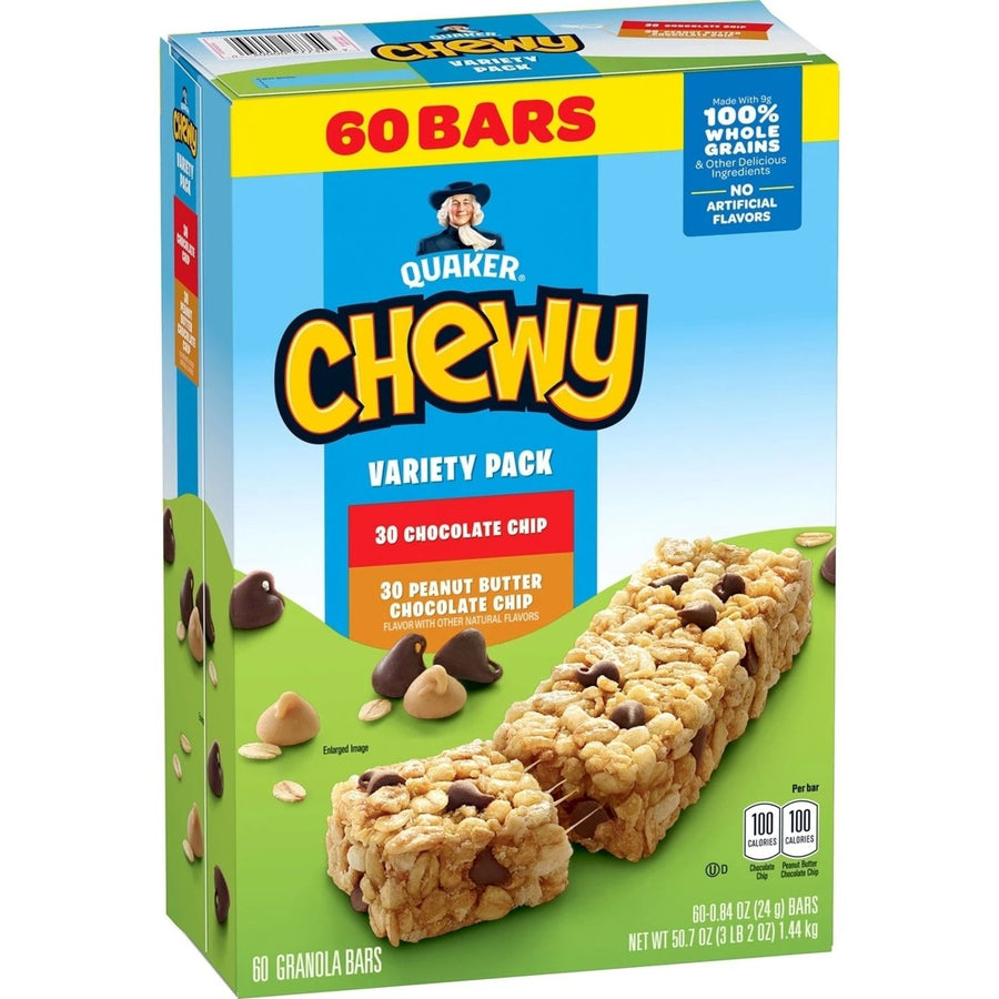 Quaker Chewy Variety Pack Chocolate Chip and Peanut Butter Chocolate Chip (60 Ct) Image 1