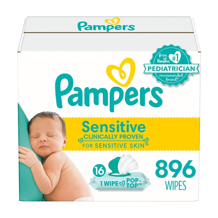 Pampers Sensitive Baby Wipes, Perfume Free Pop-Top Packs (896 Count) Image 1