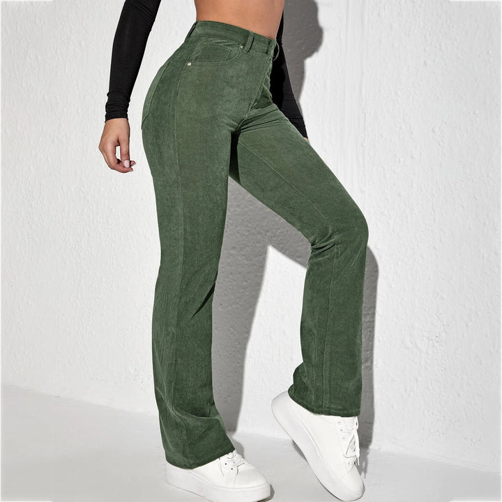 Letter Patched Flare Leg Corduroy Pants Image 1