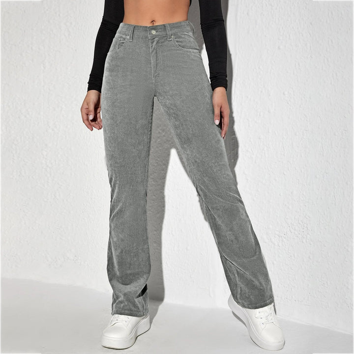 Letter Patched Flare Leg Corduroy Pants Image 1