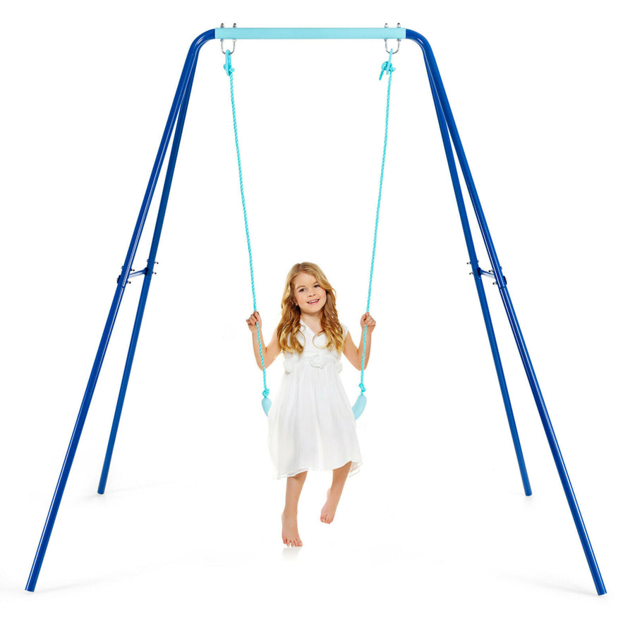 Outdoor Kids Swing Set Heavy Duty Metal A-Frame w/ Ground Stakes Image 1