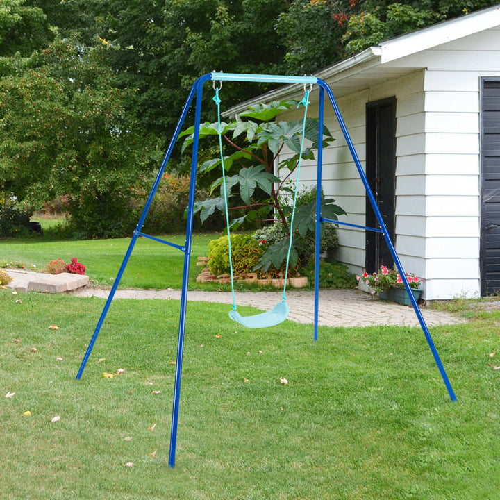 Outdoor Kids Swing Set Heavy Duty Metal A-Frame w/ Ground Stakes Image 3
