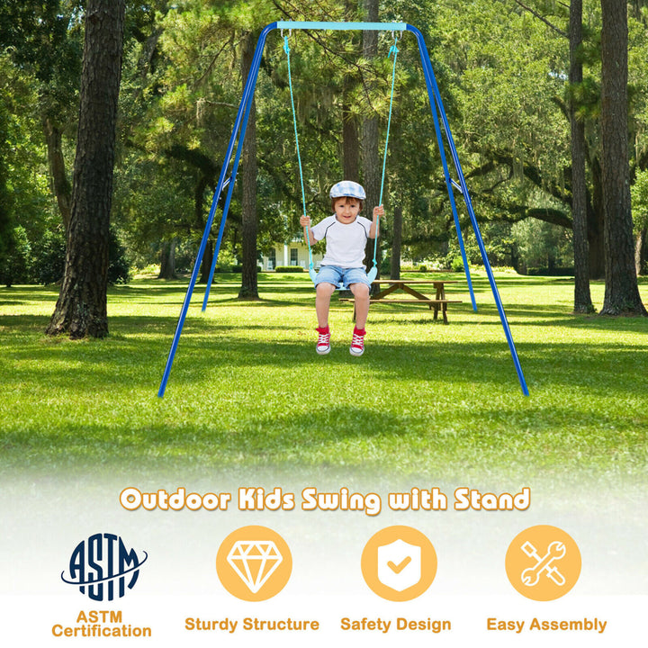 Outdoor Kids Swing Set Heavy Duty Metal A-Frame w/ Ground Stakes Image 4