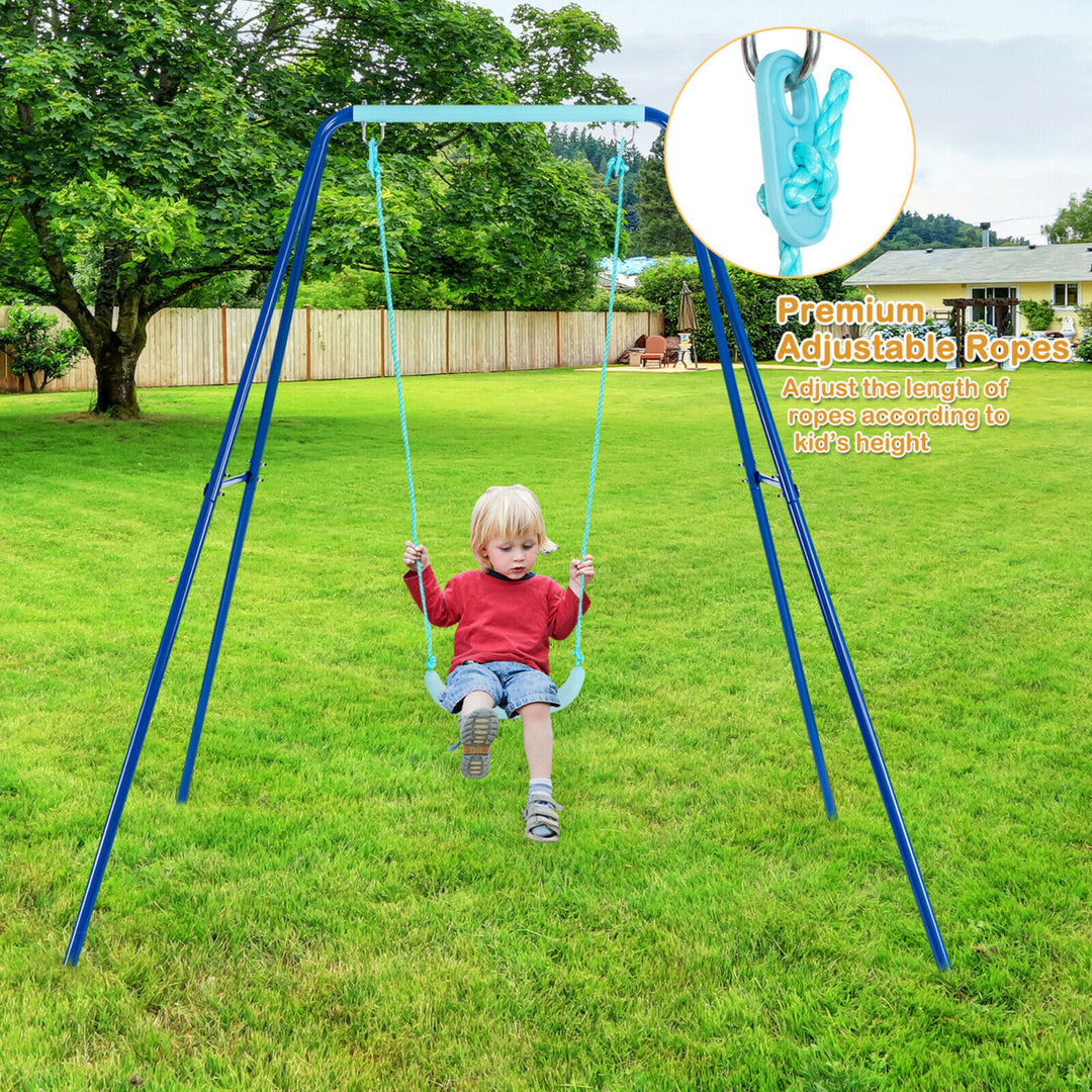 Outdoor Kids Swing Set Heavy Duty Metal A-Frame w/ Ground Stakes Image 6