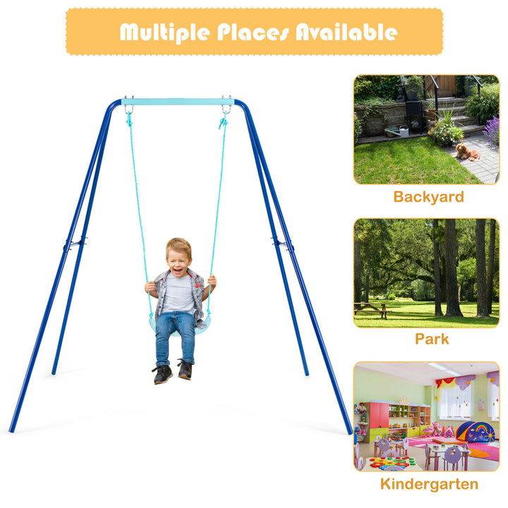 Outdoor Kids Swing Set Heavy Duty Metal A-Frame w/ Ground Stakes Image 8