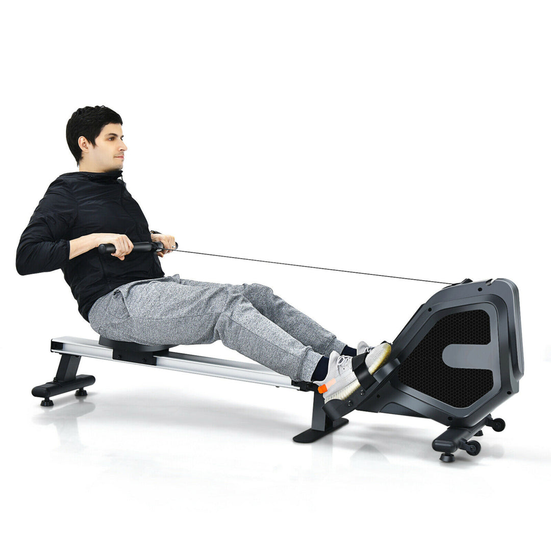 Folding Magnetic Rowing Machine W/Monitor Aluminum Rail 8 Adjustable Resistance Image 1