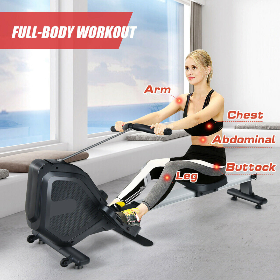 Folding Magnetic Rowing Machine W/Monitor Aluminum Rail 8 Adjustable Resistance Image 6