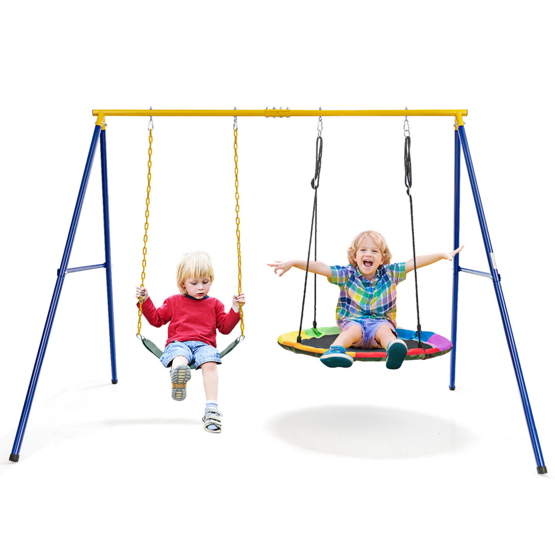 Swing Frame Stand with 2 Swing Set Swing Sets for Backyard w/ Ground Stakes Image 1