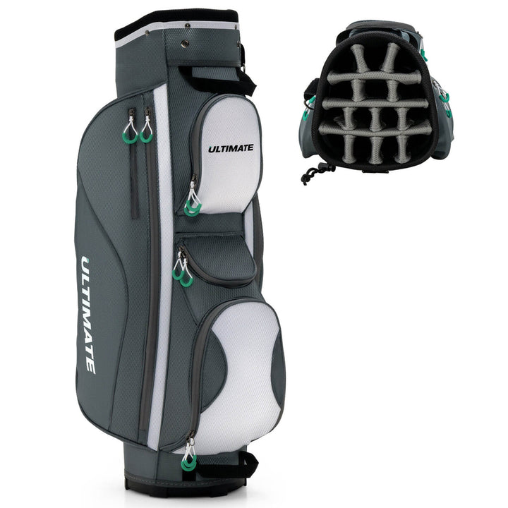 14 Dividers Golf Cart Bag w/ 7 Zippered Pocket Cooler Bag Rain Hood Valuable Bag Image 1