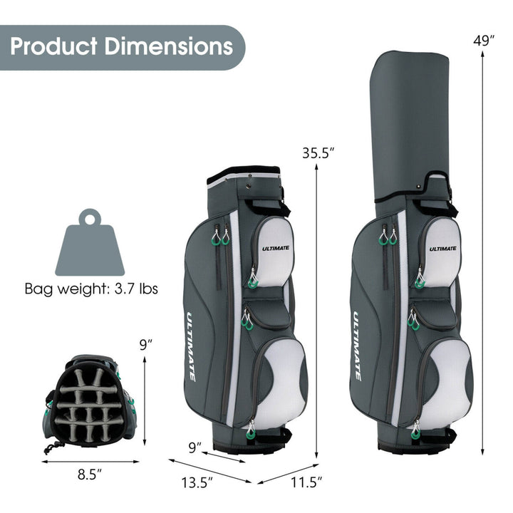 14 Dividers Golf Cart Bag w/ 7 Zippered Pocket Cooler Bag Rain Hood Valuable Bag Image 2
