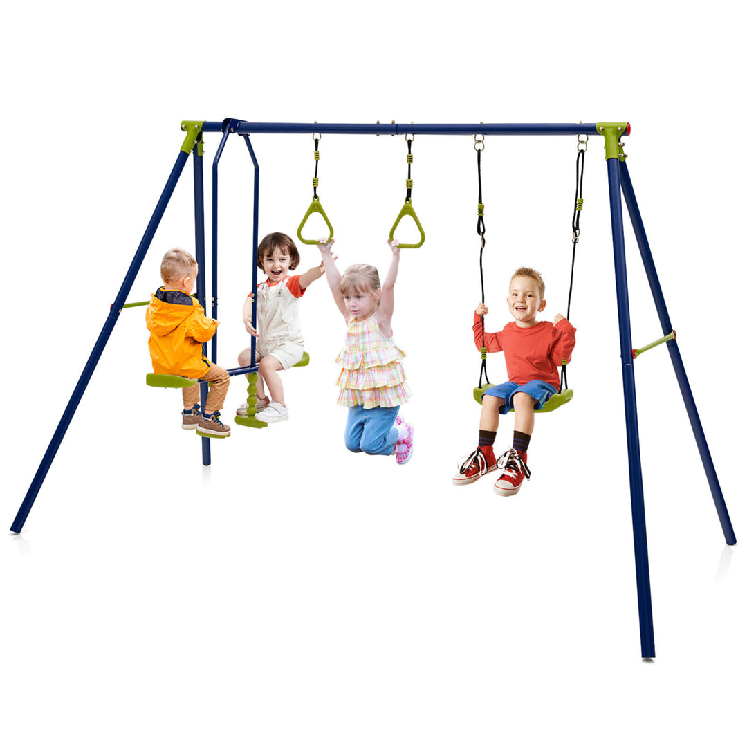 440 lbs Swing Set 3-in-1 Kids Swing Stand w/ Swing Gym Rings Glider for Backyard Image 1
