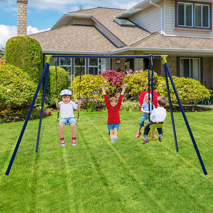 440 lbs Swing Set 3-in-1 Kids Swing Stand w/ Swing Gym Rings Glider for Backyard Image 3