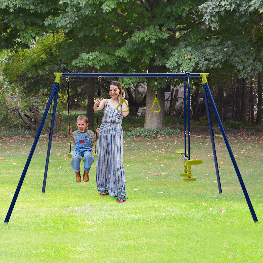 440 lbs Swing Set 3-in-1 Kids Swing Stand w/ Swing Gym Rings Glider for Backyard Image 4