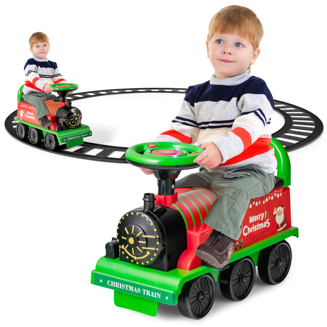 6V Electric Kids Ride On Train Motorized Train Toy w/ Track & 6 Wheels Image 1