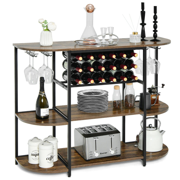 Wine Rack Table Coffee Bar Cabinet Freestanding Liquor Stand Glass Holder Image 1