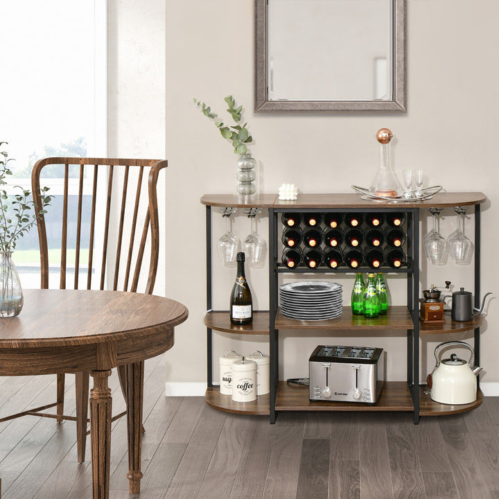 Wine Rack Table Coffee Bar Cabinet Freestanding Liquor Stand Glass Holder Image 3