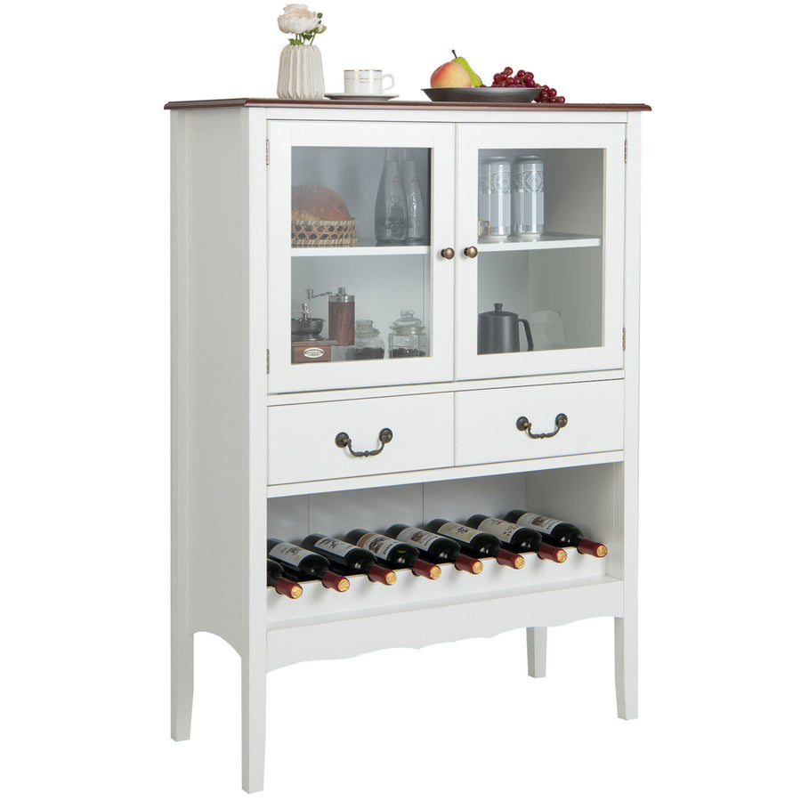 2-Door Liquor Coffee Bar Cabinet Freestanding Buffet Sideboard Wine Rack Drawers Image 1