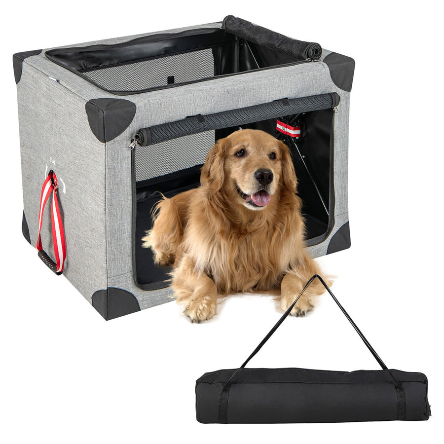 26/32/37 in Portable Folding Dog Crate w/ Mesh Mat and Locking Zippers for Cat Carrier Use Image 1