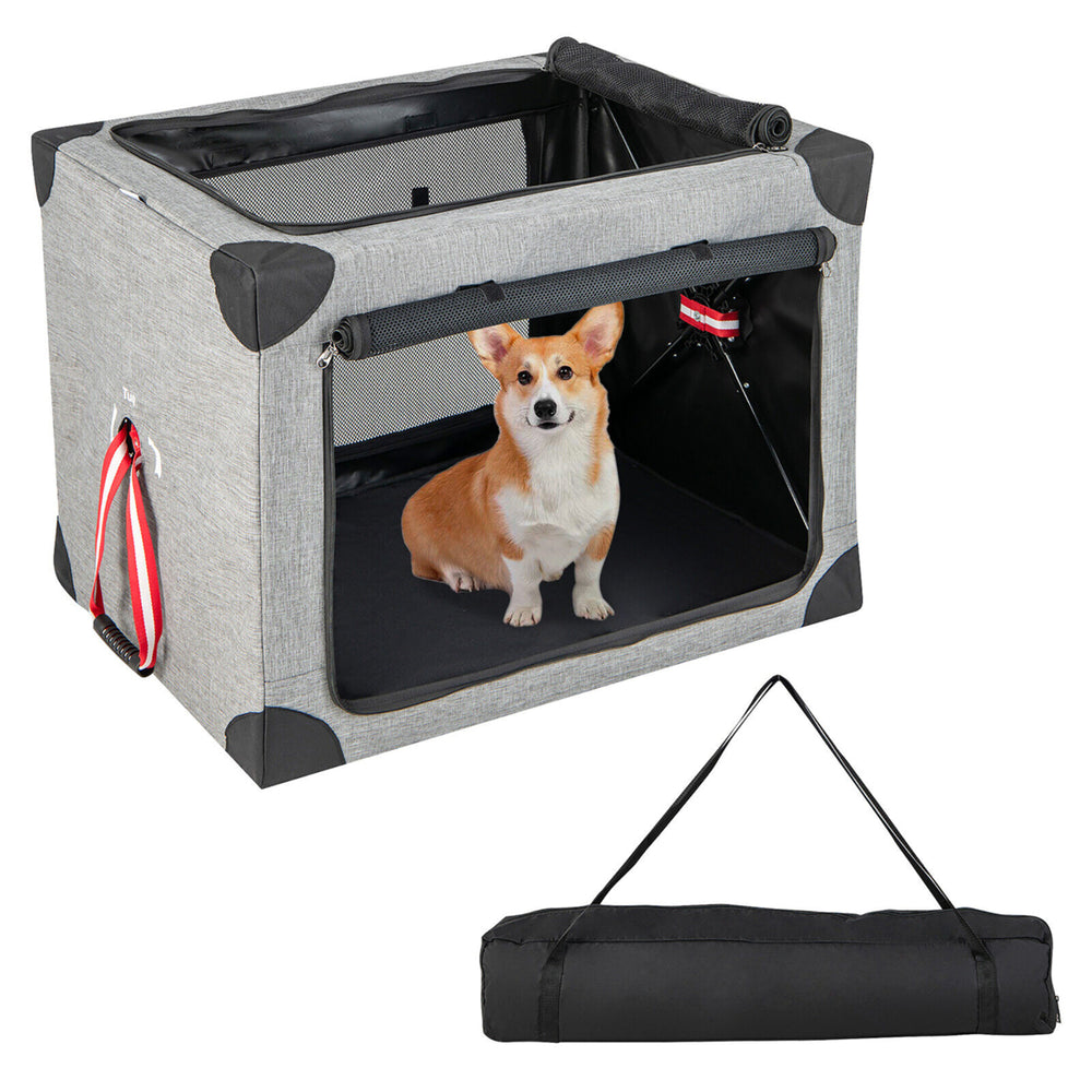 26/32/37 in Portable Folding Dog Crate w/ Mesh Mat and Locking Zippers for Cat Carrier Use Image 2
