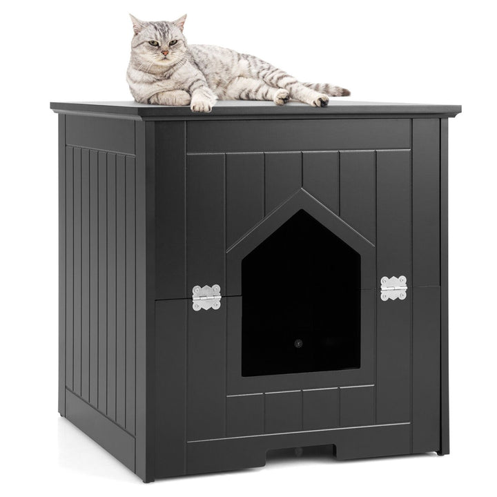 Cat Litter Box Enclosure w/ Flip Magnetic Half Door Hidden Litter Box Enclosure Image 1