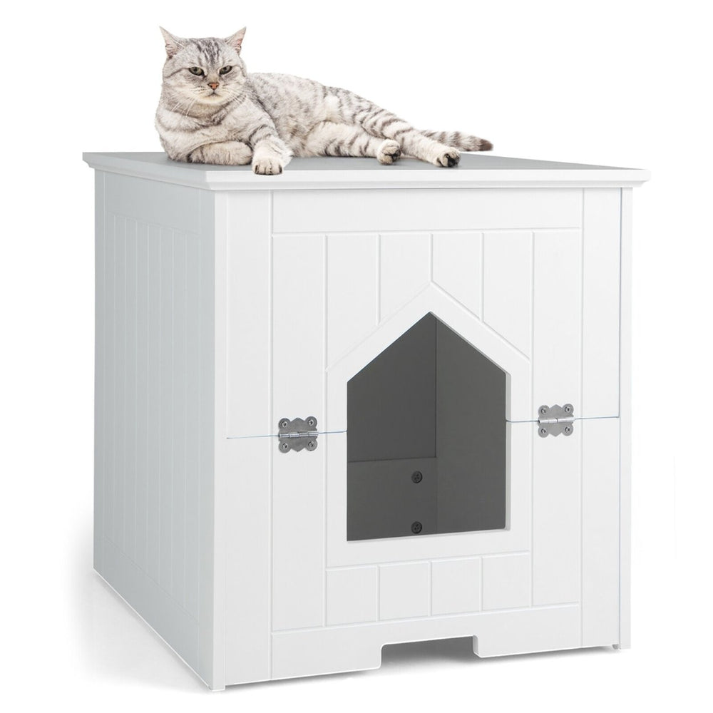 Cat Litter Box Enclosure w/ Flip Magnetic Half Door Hidden Litter Box Enclosure Image 2