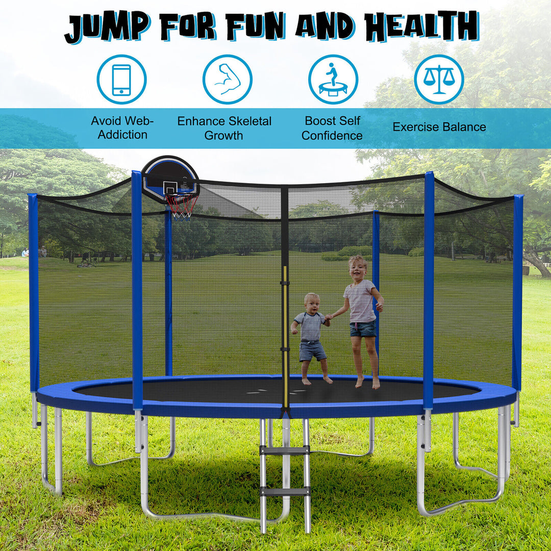 12FT Outdoor Large Trampoline Safety Enclosure Net w/ Basketball Image 3