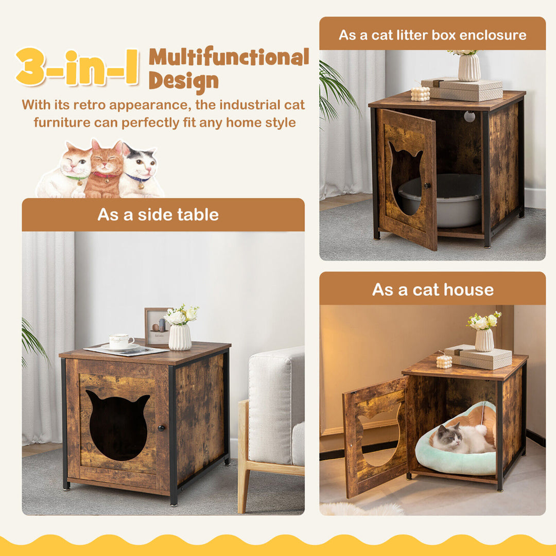 Cat Litter Box Enclosure w/ Metal Frame and Adjustable Feet Brown Image 8