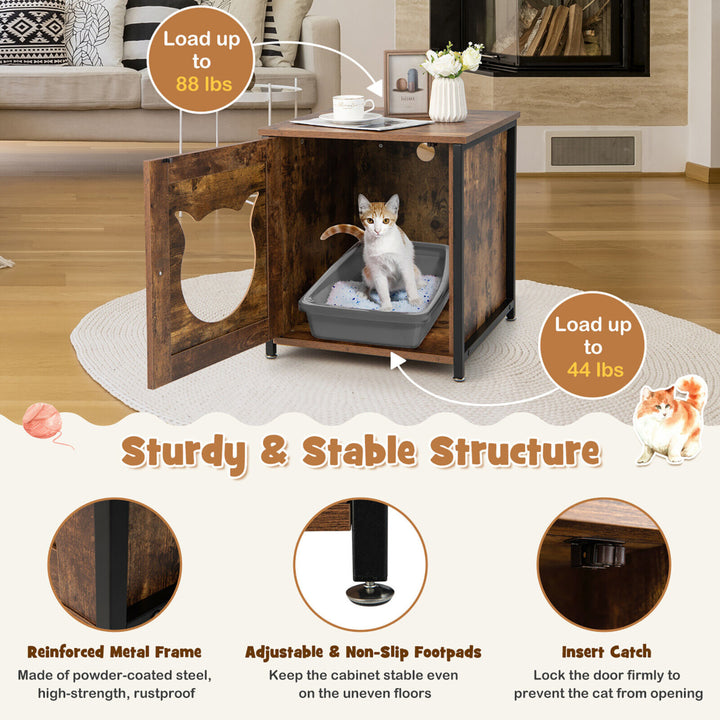 Cat Litter Box Enclosure w/ Metal Frame and Adjustable Feet Brown Image 10