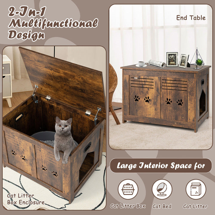 Wooden Cat Litter Box Enclosure Flip-Top Hidden Washroom Bench w/ Side Entrance Image 4