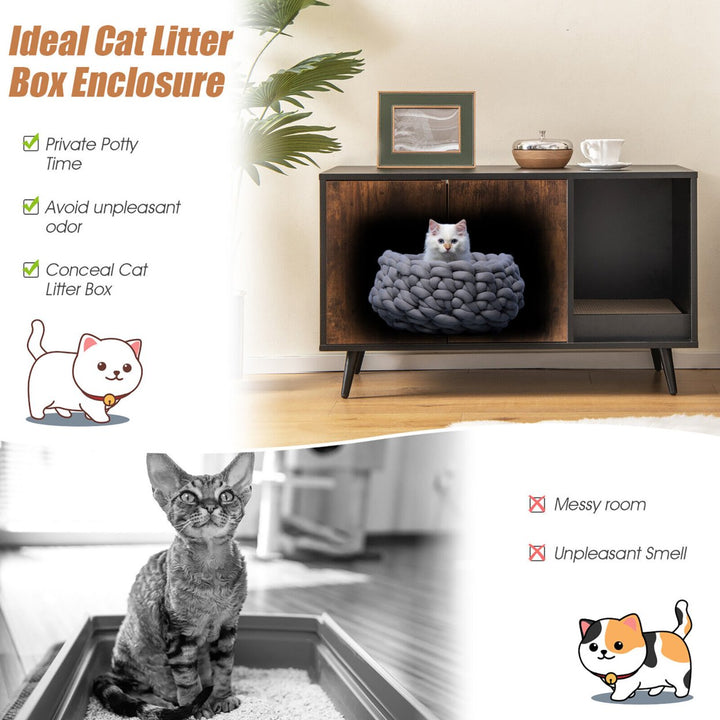 Cat Litter Box Enclosure w/ Cat Litter Catch Indoor Cat Cabinet for Living Room Image 6