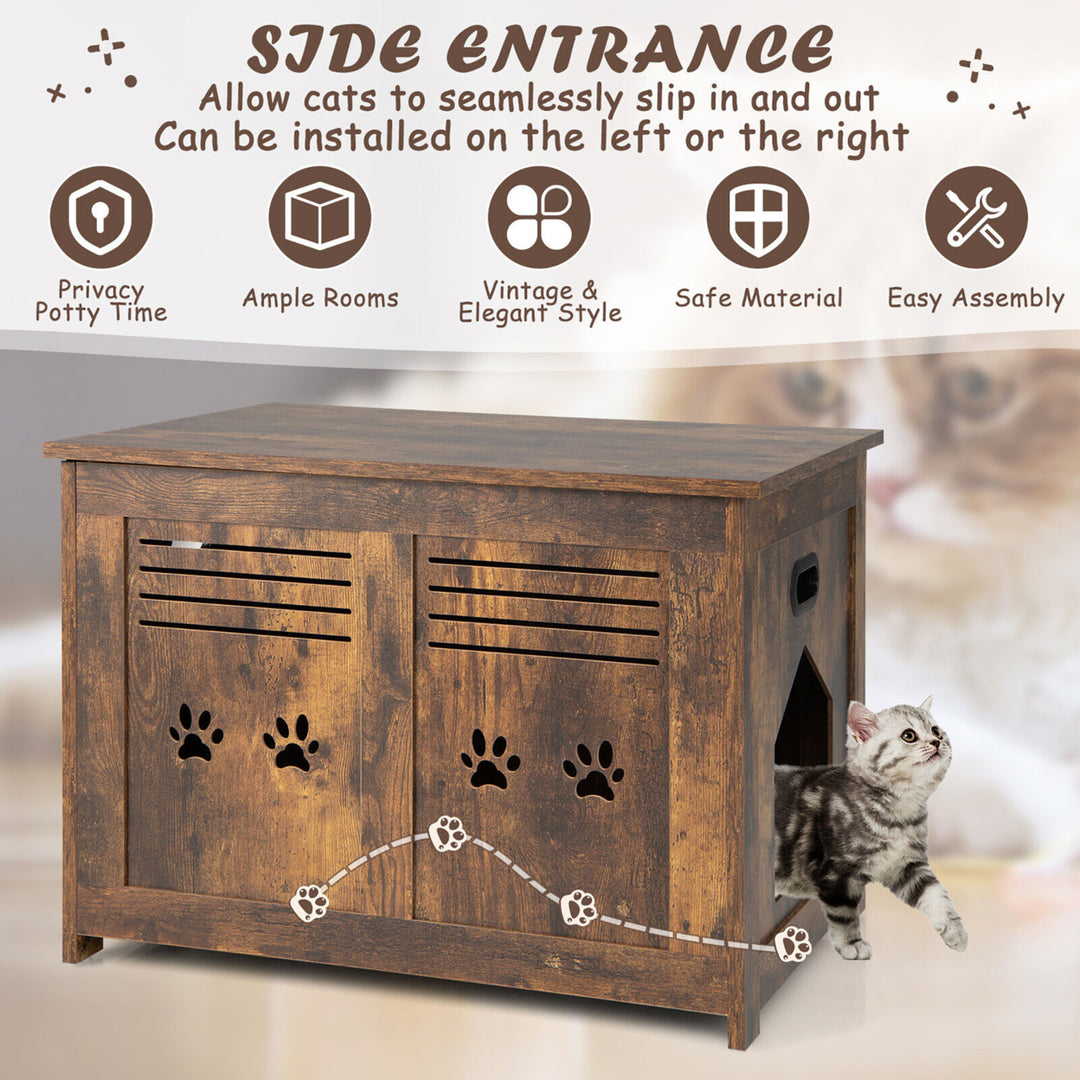 Wooden Cat Litter Box Enclosure Flip-Top Hidden Washroom Bench w/ Side Entrance Image 4