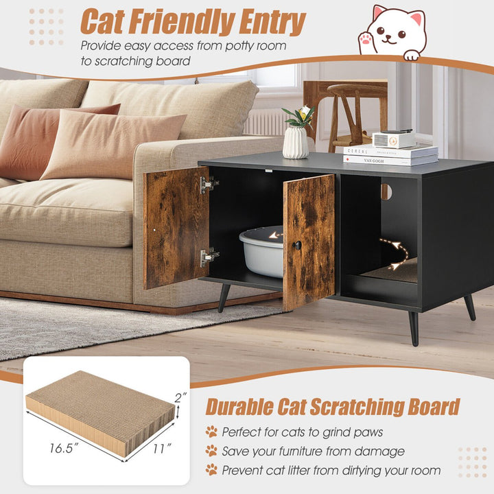 Cat Litter Box Enclosure w/ Cat Litter Catch Indoor Cat Cabinet for Living Room Image 8